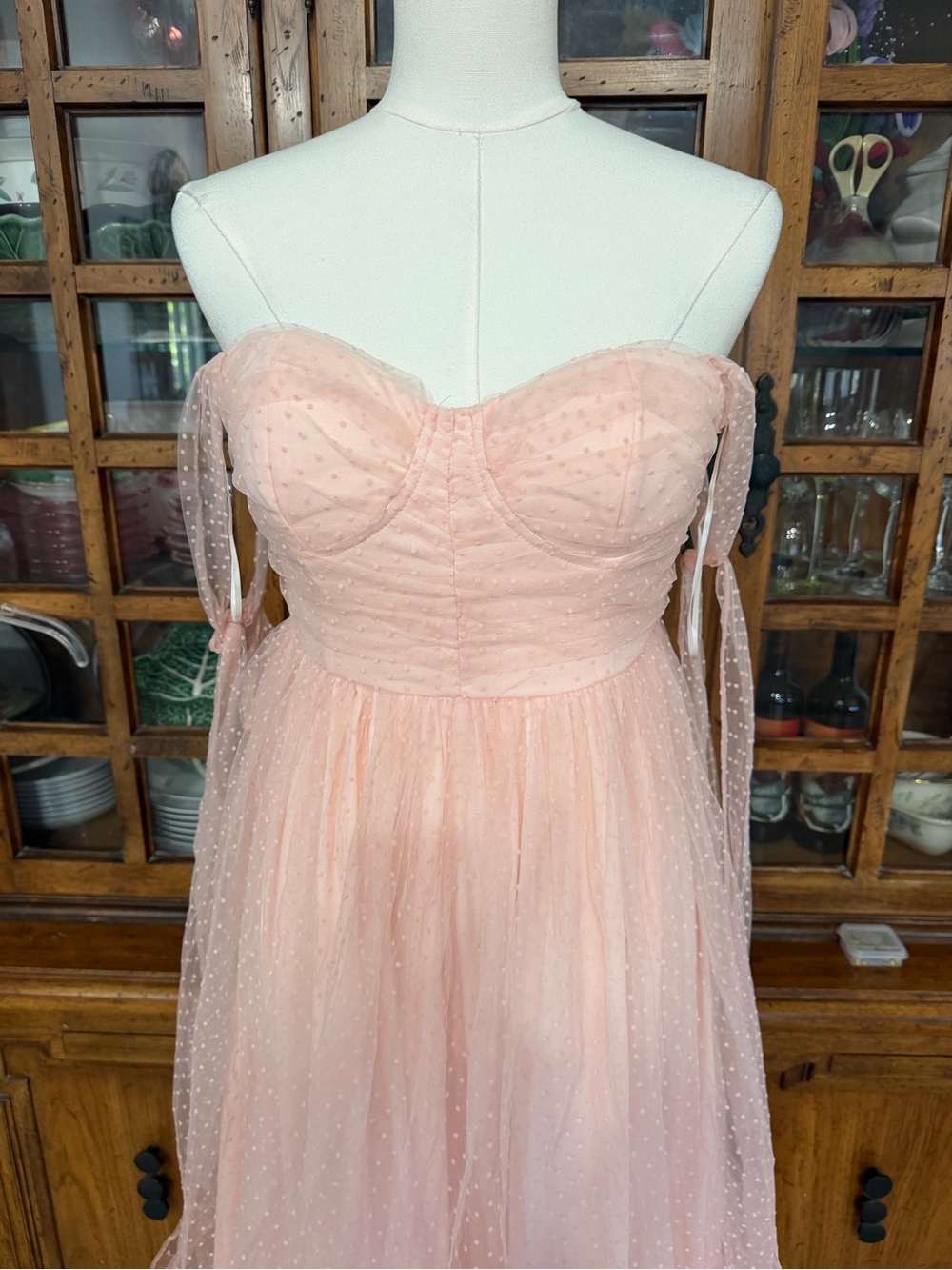Petal & Pup Blush Pink Tulle Midi Dress with Tie Straps size medium - Picture 2 of 8